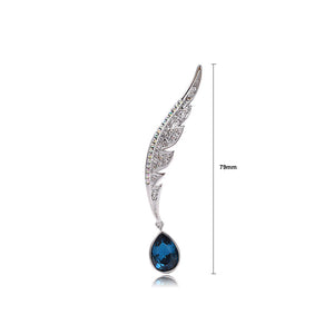 Simple Temperament Wing Water Drop-shaped Brooch with Blue Cubic Zirconia