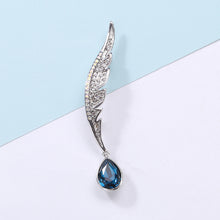 Load image into Gallery viewer, Simple Temperament Wing Water Drop-shaped Brooch with Blue Cubic Zirconia