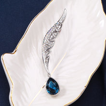 Load image into Gallery viewer, Simple Temperament Wing Water Drop-shaped Brooch with Blue Cubic Zirconia