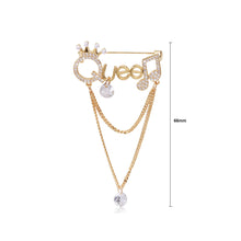 Load image into Gallery viewer, Fashion Temperament Plated Gold Alphabet QUEEN Tassel Brooch with Cubic Zirconia