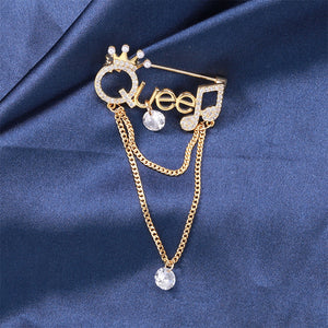 Fashion Temperament Plated Gold Alphabet QUEEN Tassel Brooch with Cubic Zirconia