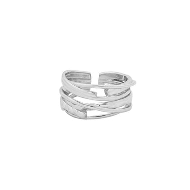 925 Sterling Silver Fashion Personality Irregular Multilayer Line Geometric Adjustable Open Ring