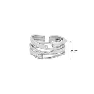 925 Sterling Silver Fashion Personality Irregular Multilayer Line Geometric Adjustable Open Ring