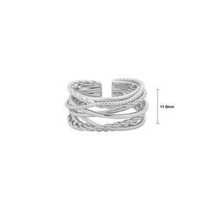 925 Sterling Silver Fashion Personality Twist Multilayer Line Geometric Adjustable Open Ring