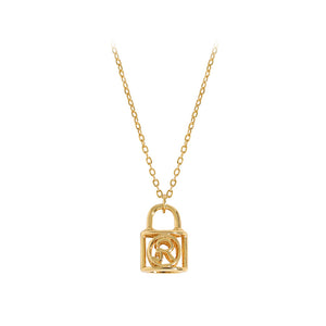 925 Sterling Silver Plated Gold Fashion Simple Hollow Alphabet R Lock Pendant with Necklace