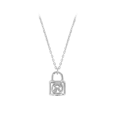 925 Sterling Silver Fashion Simple Hollow Alphabet R Lock Pendant with Necklace