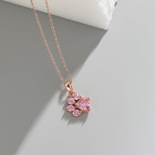 Load image into Gallery viewer, 925 Sterling Silver Plated Rose Gold Simple Cute Dog Claw Pendant with Pink Cubic Zirconia and Necklace