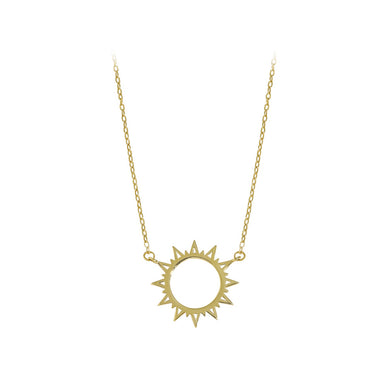 925 Sterling Silver Plated Gold Fashion Simple Hollow Sun Pendant with Necklace