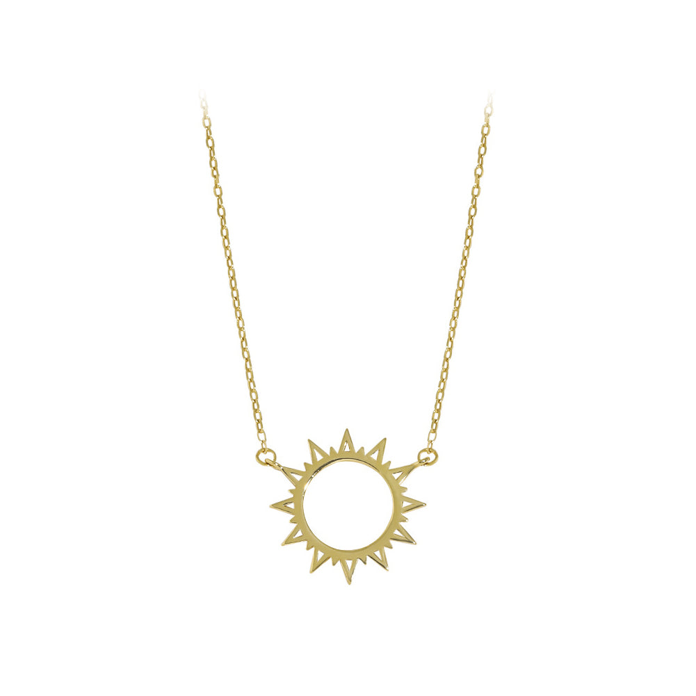 925 Sterling Silver Plated Gold Fashion Simple Hollow Sun Pendant with Necklace
