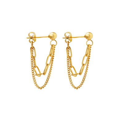 Fashion Simple Plated Gold 316L Stainless Steel Chain Double Layer Earrings