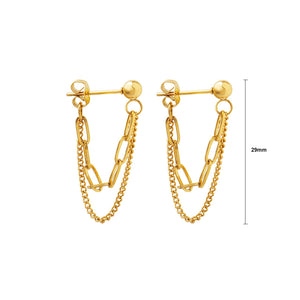 Fashion Simple Plated Gold 316L Stainless Steel Chain Double Layer Earrings