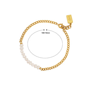 Fashion Elegant Plated Gold 316L Stainless Steel Irregular Imitation Pearl Beaded Chain Bracelet