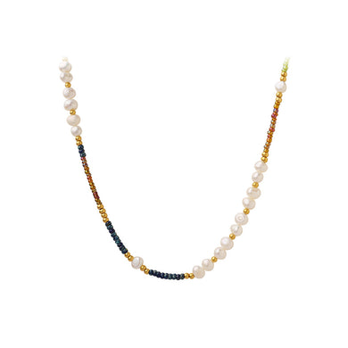 Simple Temperament Plated  Gold 316L Stainless Steel Irregular Imitation Pearl Colorful Beaded Necklace