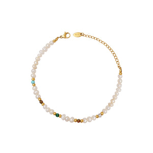 Simple and Elegant Plated Gold 316L Stainless Steel Irregular Imitation Pearl Beaded Bracelet