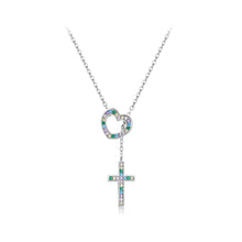 Load image into Gallery viewer, 925 Sterling Silver Fashion Simple Hollow Heart Cross Pendant with Cubic Zirconia and Necklace