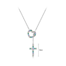Load image into Gallery viewer, 925 Sterling Silver Fashion Simple Hollow Heart Cross Pendant with Cubic Zirconia and Necklace