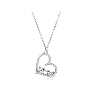 925 Sterling Silver Fashion Temperament Bird Hollow Heart Pendant with Cubic Zirconia and Necklace