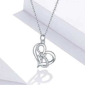 925 Sterling Silver Fashion Simple Infinity Symbol Heart Pendant with Cubic Zirconia and Necklace