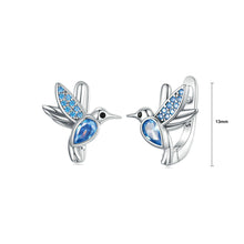 Load image into Gallery viewer, 925 Sterling Silver Fashion Simple Hummingbird Geometric Stud Earrings with Blue Cubic Zirconia