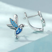 Load image into Gallery viewer, 925 Sterling Silver Fashion Simple Hummingbird Geometric Stud Earrings with Blue Cubic Zirconia