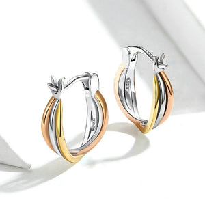 925 Sterling Silver Fashion Personality Tricolor Multilayer Geometric Circle Earrings