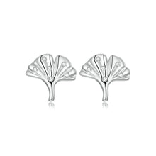 Load image into Gallery viewer, 925 Sterling Silver Simple Fashion Ginkgo Leaf Stud Earrings with Cubic Zirconia
