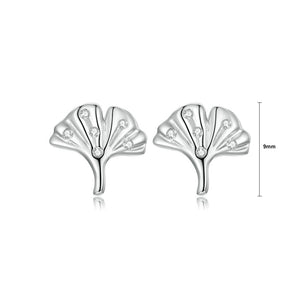 925 Sterling Silver Simple Fashion Ginkgo Leaf Stud Earrings with Cubic Zirconia
