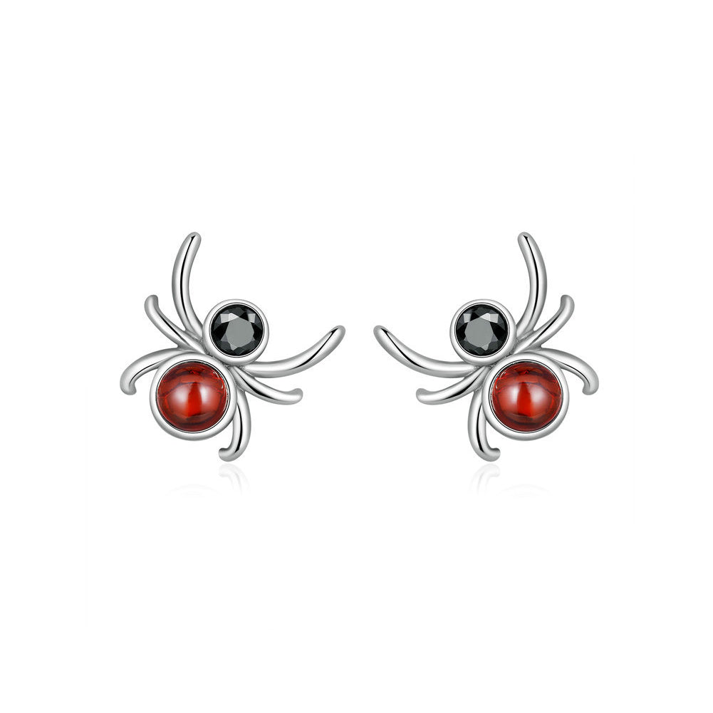 925 Sterling Silver Simple Personality Spider Stud Earrings with Cubic Zirconia