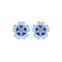Load image into Gallery viewer, 925 Sterling Silver Fashion Simple Enamel Blue Flower Stud Earrings