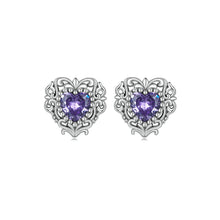 Load image into Gallery viewer, 925 Sterling Silver Simple Romantic Pattern Heart Stud Earrings with Purple Cubic Zirconia