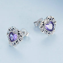 Load image into Gallery viewer, 925 Sterling Silver Simple Romantic Pattern Heart Stud Earrings with Purple Cubic Zirconia