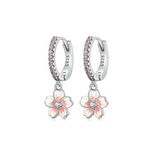 Load image into Gallery viewer, 925 Sterling Silver Fashion Elegant Enamel Cherry Blossom Geometric Earrings with Cubic Zirconia