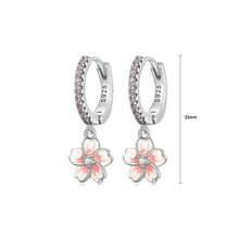 Load image into Gallery viewer, 925 Sterling Silver Fashion Elegant Enamel Cherry Blossom Geometric Earrings with Cubic Zirconia
