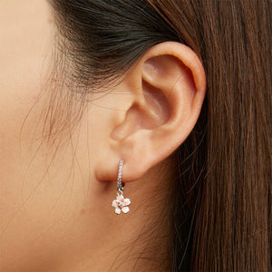 925 Sterling Silver Fashion Elegant Enamel Cherry Blossom Geometric Earrings with Cubic Zirconia