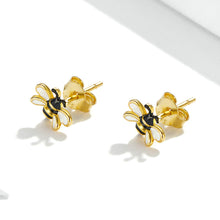 Load image into Gallery viewer, 925 Sterling Silver Plated Gold Simple Cute Bee Stud Earrings