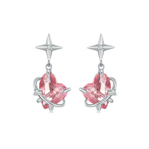 925 Sterling Silver Fashion Simple Star Heart Earrings with Red Cubic Zirconia