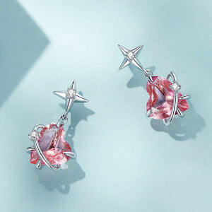 925 Sterling Silver Fashion Simple Star Heart Earrings with Red Cubic Zirconia