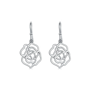 925 Sterling Silver Fashion Elegant Hollow Rose Flower Earrings
