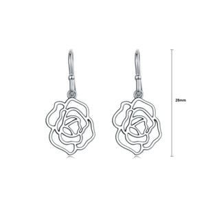 925 Sterling Silver Fashion Elegant Hollow Rose Flower Earrings