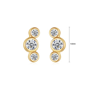 925 Sterling Silver Plated Gold Fashion Simple Geometric Round Stud Earrings with Cubic Zirconia