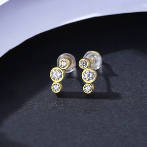 925 Sterling Silver Plated Gold Fashion Simple Geometric Round Stud Earrings with Cubic Zirconia