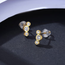 Load image into Gallery viewer, 925 Sterling Silver Plated Gold Fashion Simple Geometric Round Stud Earrings with Cubic Zirconia