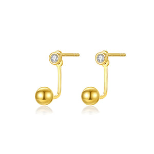 925 Sterling Silver Plated Gold Fashion Simple Geometric Ball Stud Earrings with Cubic Zirconia