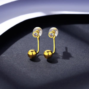 925 Sterling Silver Plated Gold Fashion Simple Geometric Ball Stud Earrings with Cubic Zirconia