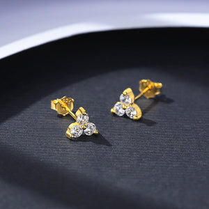 925 Sterling Silver Plated Gold Simple Delicate Triangle Stud Earrings with Cubic Zirconia