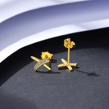 Load image into Gallery viewer, 925 Sterling Silver Plated Gold Simple Personality Cross Geometric Stud Earrings with Cubic Zirconia