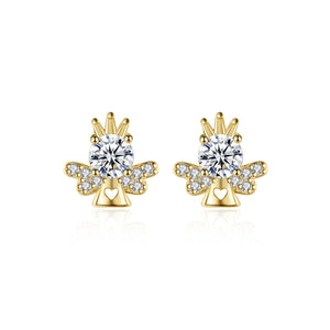 925 Sterling Silver Plated Gold Simple Cute Angel Stud Earrings with Cubic Zirconia