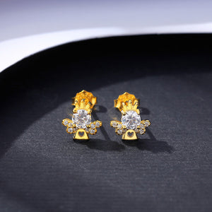 925 Sterling Silver Plated Gold Simple Cute Angel Stud Earrings with Cubic Zirconia