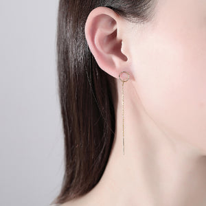 925 Sterling Silver Plated Gold Simple Fashion Geometric Circle Tassel Earrings