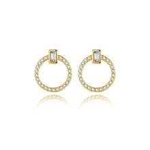 Load image into Gallery viewer, 925 Sterling Silver Plated Gold Simple Fashion Hollow Geometric Circle Stud Earrings with Cubic Zirconia